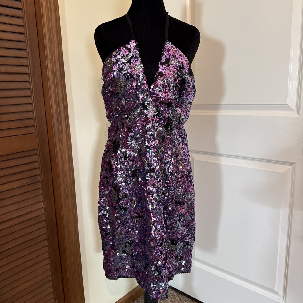 Dress The Population Amiya Purple & Silver Sequin Mini Dress XL